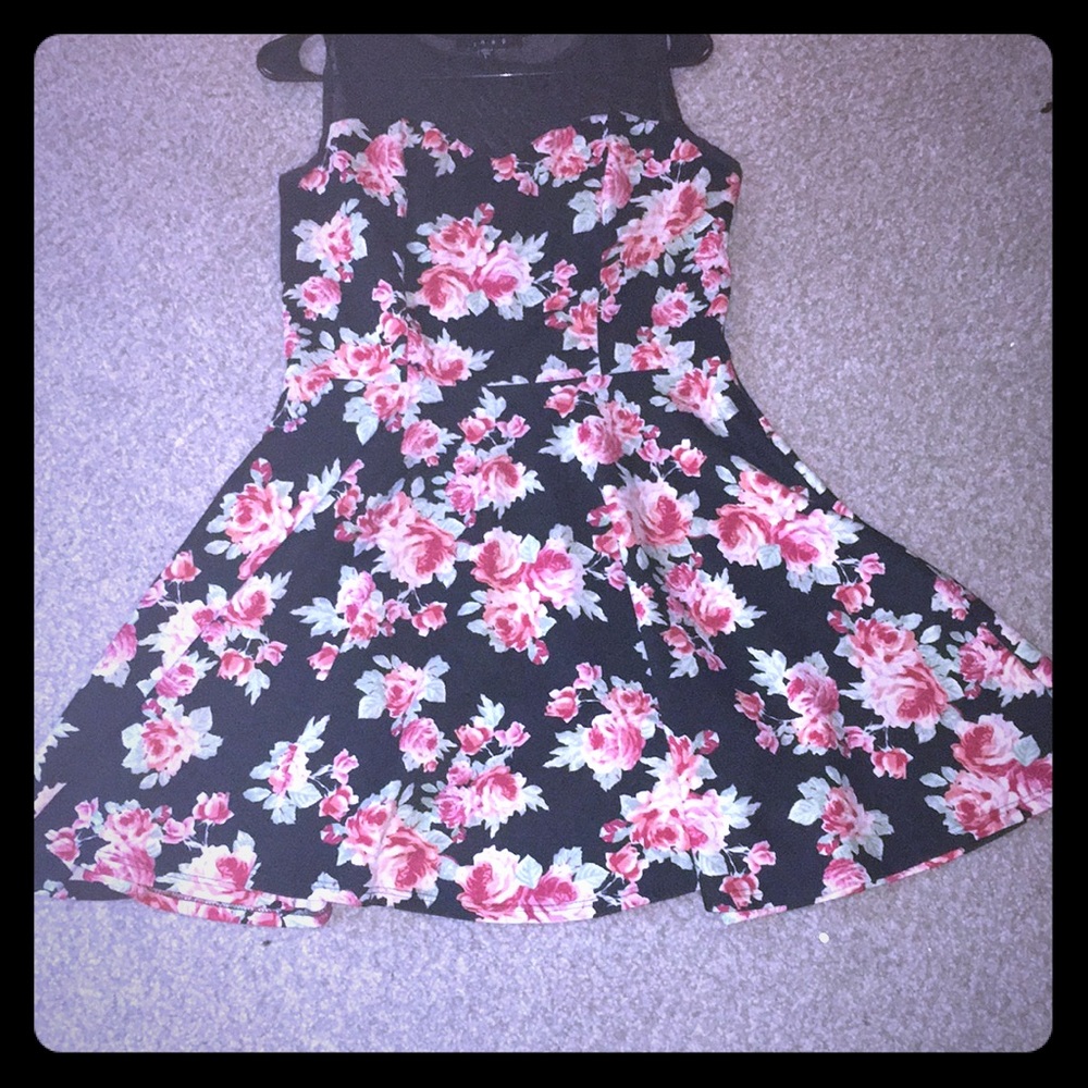 Black flower knee length dress
